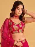 Fabulous Pink Zari Embroidered Georgette Function Wear Lehenga Choli