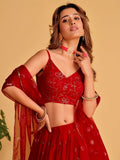Marvelous Red Embroidered Georgette Engagement Wear Lehenga Choli