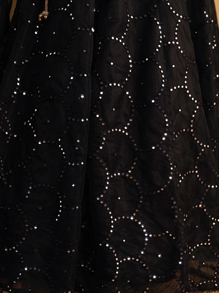 Mesmerizing Black Mirror Work Organza Reception Wear Lehenga Choli