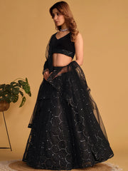 Mesmerizing Black Mirror Work Organza Reception Wear Lehenga Choli