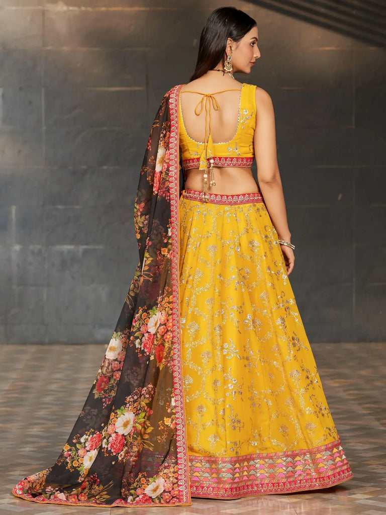 Astonishing Yellow Sequins Georgette Haldi Wear Lehenga Choli