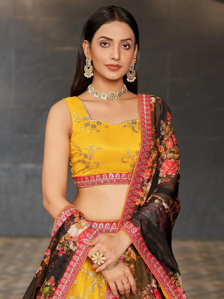 Astonishing Yellow Sequins Georgette Haldi Wear Lehenga Choli