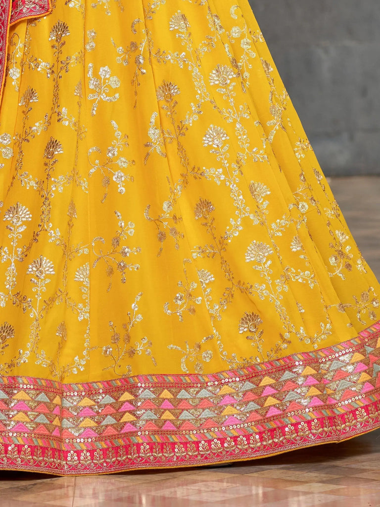 Astonishing Yellow Sequins Georgette Haldi Wear Lehenga Choli