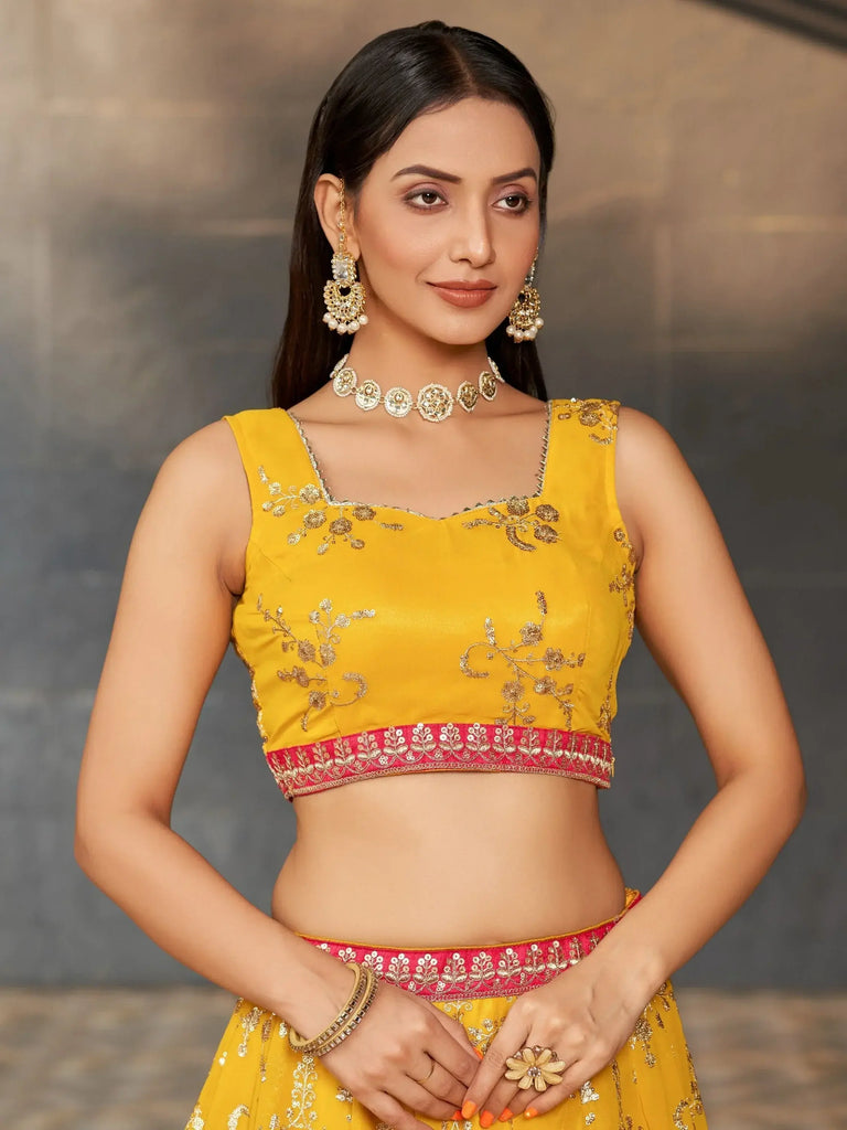 Astonishing Yellow Sequins Georgette Haldi Wear Lehenga Choli