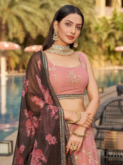 Wonderful Pink Thread Work Georgette Function Wear Lehenga Choli