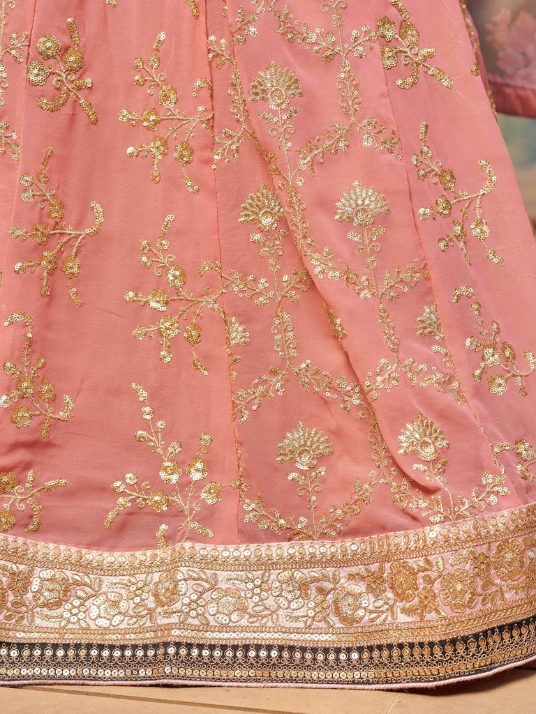Wonderful Pink Thread Work Georgette Function Wear Lehenga Choli