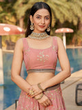 Wonderful Pink Thread Work Georgette Function Wear Lehenga Choli