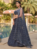 Fantastic Grey Sequins Georgette Reception Wear Lehenga Choli
