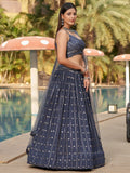 Fantastic Grey Sequins Georgette Reception Wear Lehenga Choli