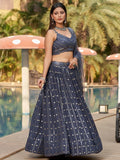 Fantastic Grey Sequins Georgette Reception Wear Lehenga Choli