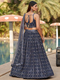 Fantastic Grey Sequins Georgette Reception Wear Lehenga Choli