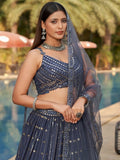 Fantastic Grey Sequins Georgette Reception Wear Lehenga Choli