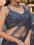 Fantastic Grey Sequins Georgette Reception Wear Lehenga Choli