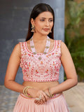 Beautiful Pink Sequins Art Silk Bridesmaid Lehenga Choli With Dupatta
