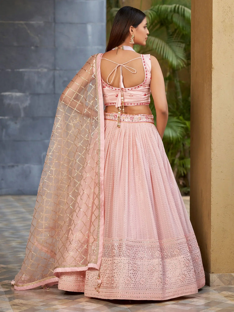 Beautiful Pink Sequins Art Silk Bridesmaid Lehenga Choli With Dupatta