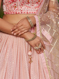 Beautiful Pink Sequins Art Silk Bridesmaid Lehenga Choli With Dupatta