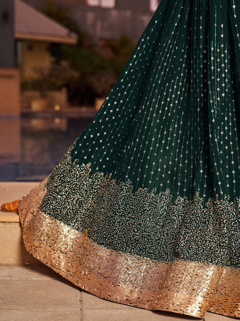 Stunning Green Sequins Georgette Reception Wear Lehenga Choli