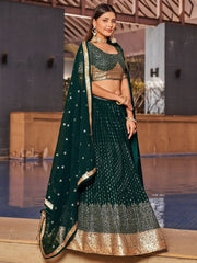 Stunning Green Sequins Georgette Reception Wear Lehenga Choli