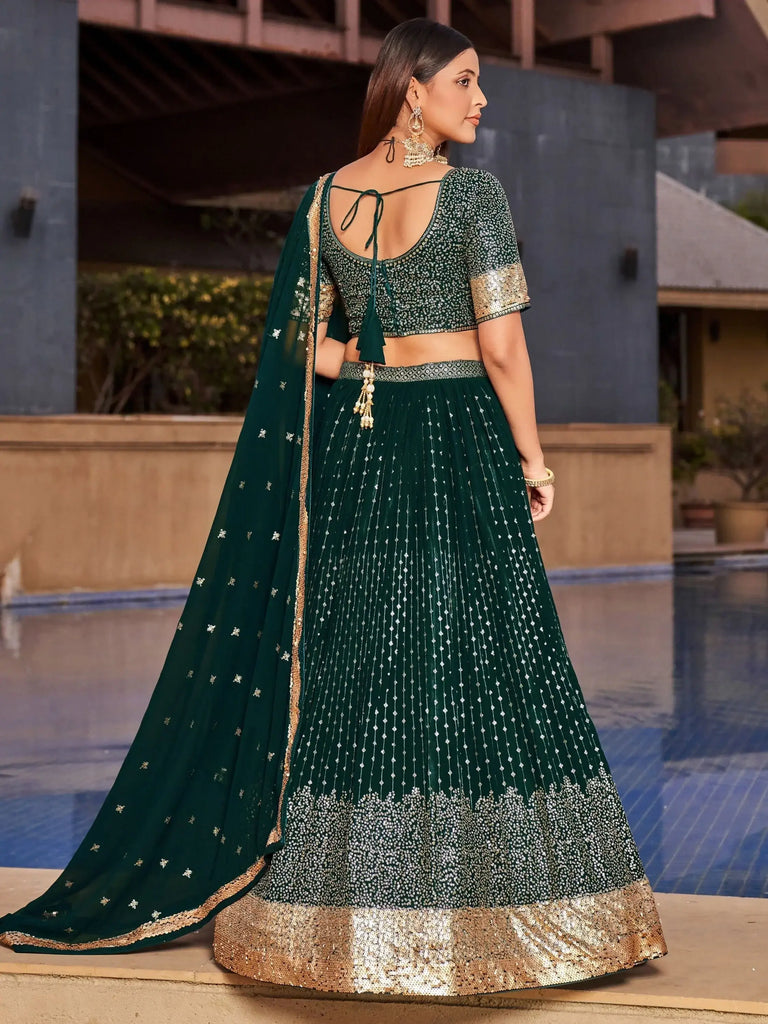 Stunning Green Sequins Georgette Reception Wear Lehenga Choli