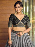 Fabulous Black Sequins Chinon Reception Wear Lehenga Choli