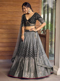 Fabulous Black Sequins Chinon Reception Wear Lehenga Choli