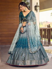Wonderful Blue Sequins Chinon Function Wear Lehenga Choli