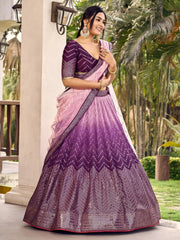 Amazing Purple Sequins Chinon Function Wear Lehenga Choli
