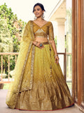Outstanding Yellow Sequins Chinon Haldi Wear Lehenga Choli