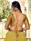 Outstanding Yellow Sequins Chinon Haldi Wear Lehenga Choli