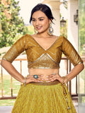 Outstanding Yellow Sequins Chinon Haldi Wear Lehenga Choli