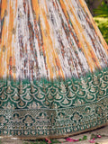 Great White & Green Shibori Printed Chinon Lehenga Choli With Dupatta