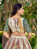Great White & Green Shibori Printed Chinon Lehenga Choli With Dupatta