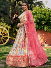 Fantastic White & Pink Shibori Printed Chinon Traditional Lehenga Choli
