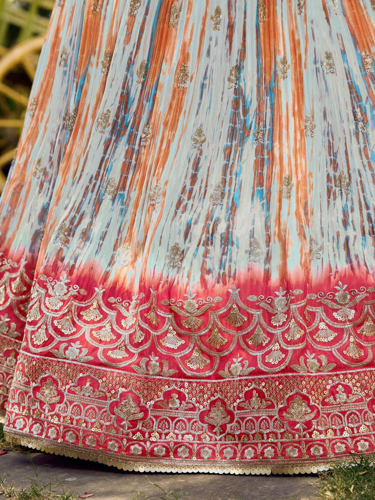 Fantastic White & Pink Shibori Printed Chinon Traditional Lehenga Choli