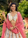 Fantastic White & Pink Shibori Printed Chinon Traditional Lehenga Choli