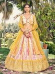 Unique White & Yellow Shibori Printed Chinon Haldi Wear Lehenga Choli