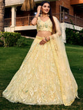 Attractive Yellow Sequins Net Function Wear Lehenga Choli With Dupatta