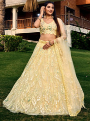 Attractive Yellow Sequins Net Function Wear Lehenga Choli With Dupatta