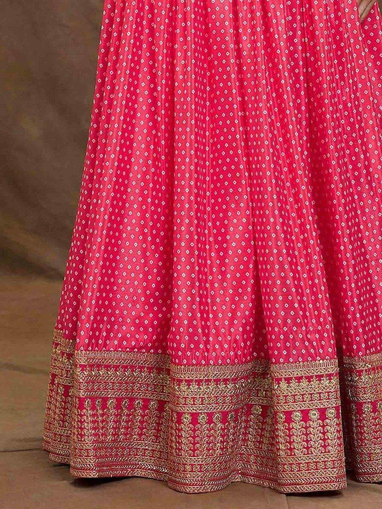 Stunning Pink Digital Printed Chinon Reception Wear Lehenga Choli