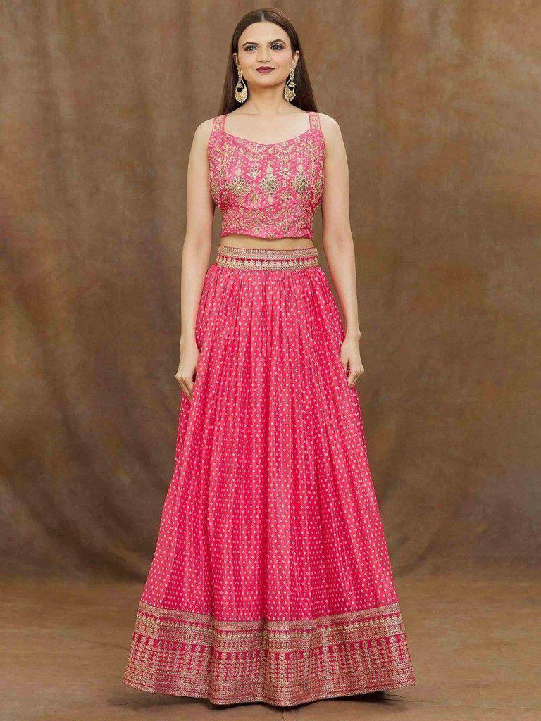 Stunning Pink Digital Printed Chinon Reception Wear Lehenga Choli
