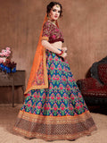 Navy Blue Embroidered Mulberry Silk Bridal Lehenga Choli With Dupatta