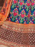 Navy Blue Embroidered Mulberry Silk Bridal Lehenga Choli With Dupatta