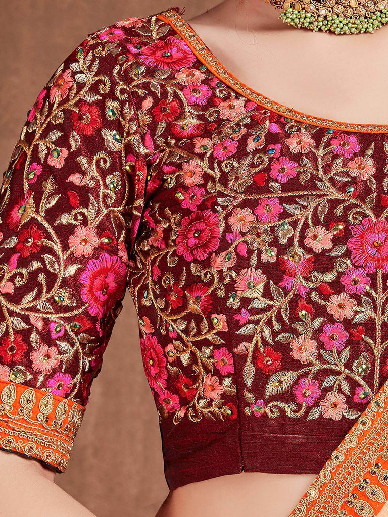 Navy Blue Embroidered Mulberry Silk Bridal Lehenga Choli With Dupatta