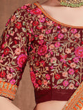 Navy Blue Embroidered Mulberry Silk Bridal Lehenga Choli With Dupatta