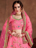 Pink Embellished Silk Bridal Wear Lehenga Choli
