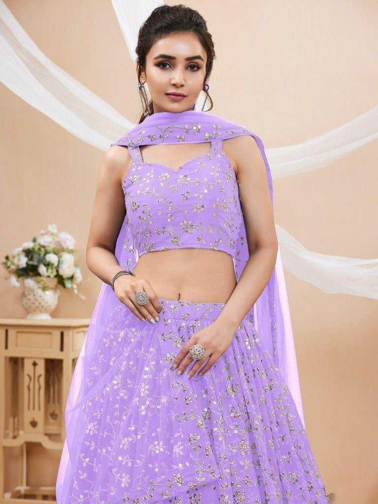 Enchanting Lavender Sequins Georgette Lehenga Choli With Dupatta