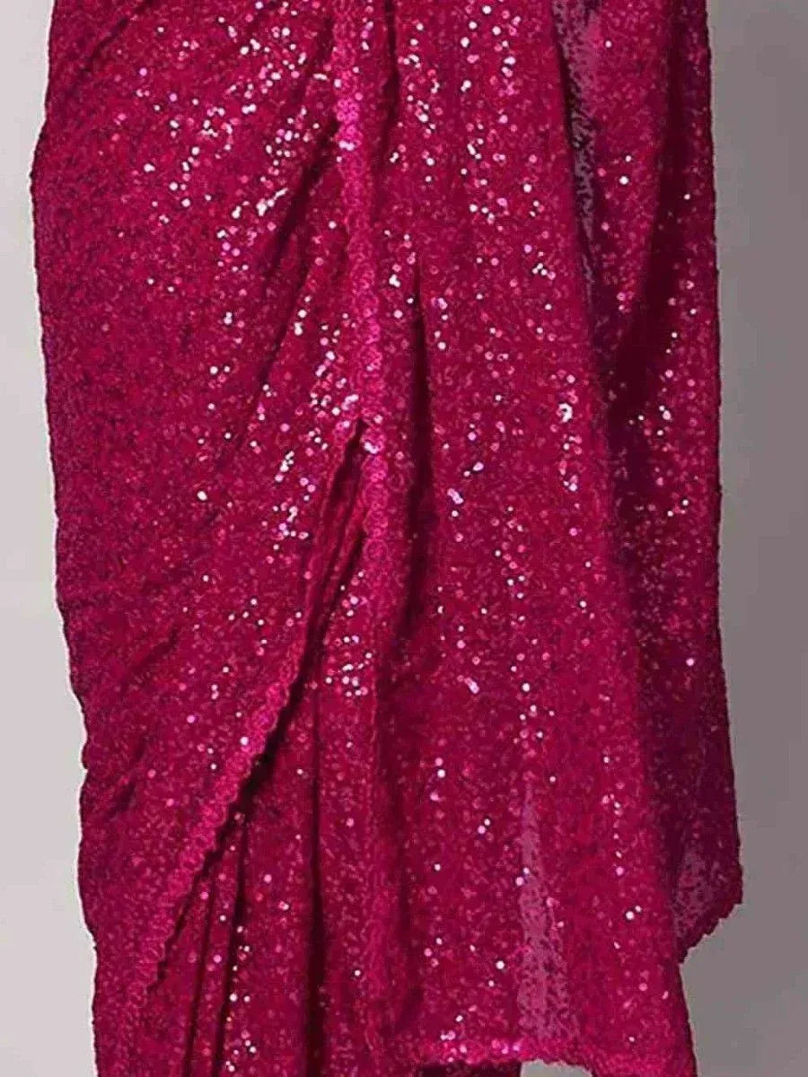 Fuchsia sequin ethnic gown with shimmering sparkle, perfect for festive occasions and celebrations.