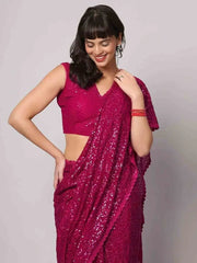 Gorgeous Pink Sequins Georgette Reception Wear Saree With Blouse