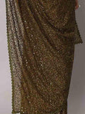 Fascinating Olive Green Sequins Georgette Party Wear Saree With Blouse