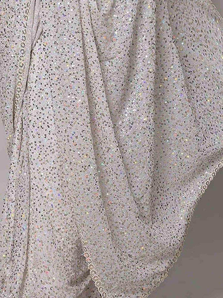 Beautiful White Sequins Georgette Party Wear Saree With Blouse